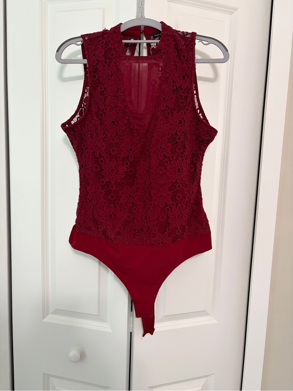Haute Monde Burgundy Lace V-Neck Bodysuit